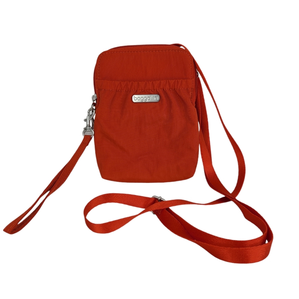 Baggallini Bryant RFID blocking orange small crossbody/wristlet travel bag